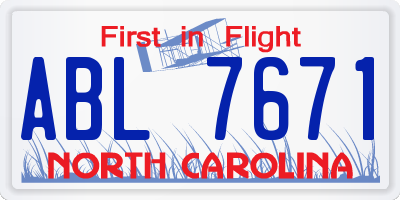 NC license plate ABL7671
