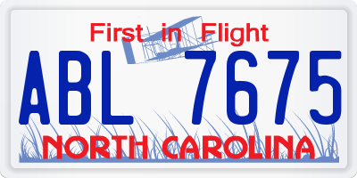 NC license plate ABL7675