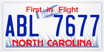 NC license plate ABL7677