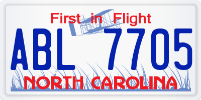 NC license plate ABL7705