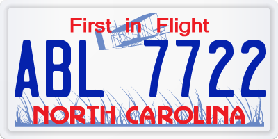 NC license plate ABL7722