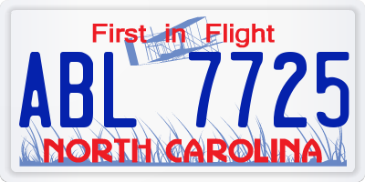 NC license plate ABL7725