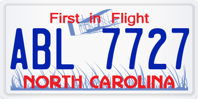 NC license plate ABL7727