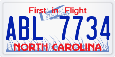 NC license plate ABL7734