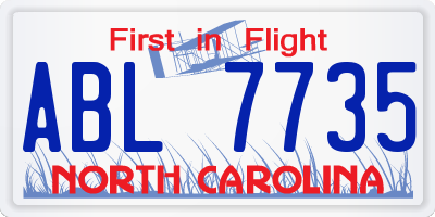 NC license plate ABL7735