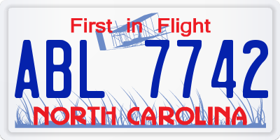 NC license plate ABL7742