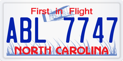 NC license plate ABL7747