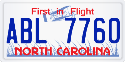 NC license plate ABL7760