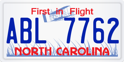 NC license plate ABL7762