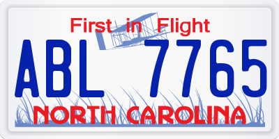 NC license plate ABL7765