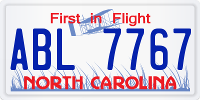 NC license plate ABL7767