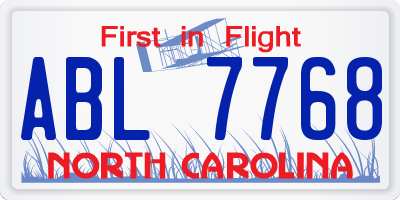 NC license plate ABL7768