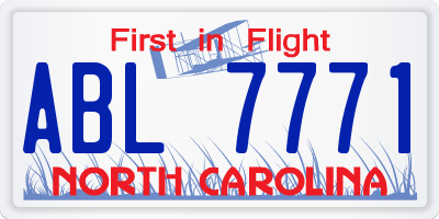 NC license plate ABL7771