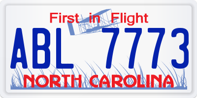 NC license plate ABL7773