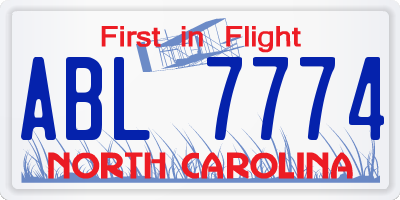 NC license plate ABL7774