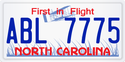 NC license plate ABL7775