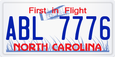 NC license plate ABL7776