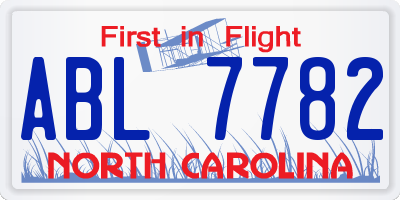 NC license plate ABL7782