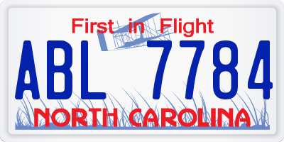 NC license plate ABL7784