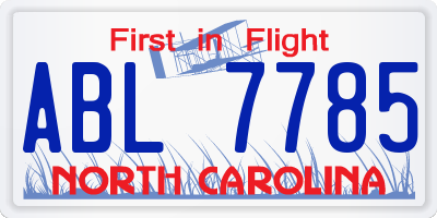 NC license plate ABL7785
