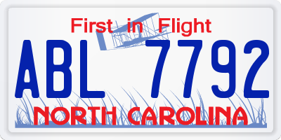 NC license plate ABL7792