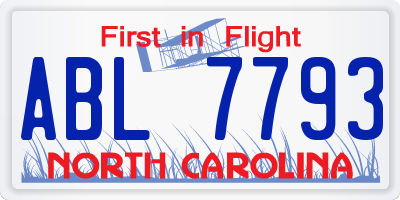NC license plate ABL7793