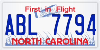 NC license plate ABL7794