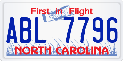 NC license plate ABL7796