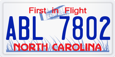 NC license plate ABL7802
