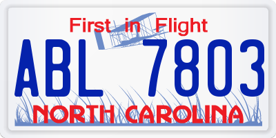 NC license plate ABL7803
