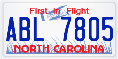 NC license plate ABL7805