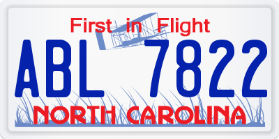 NC license plate ABL7822