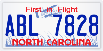 NC license plate ABL7828