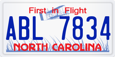 NC license plate ABL7834