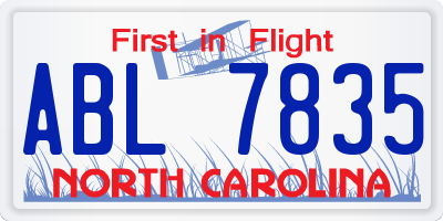 NC license plate ABL7835