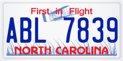 NC license plate ABL7839