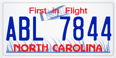 NC license plate ABL7844