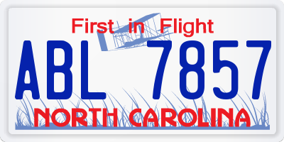 NC license plate ABL7857