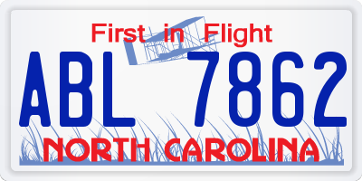 NC license plate ABL7862