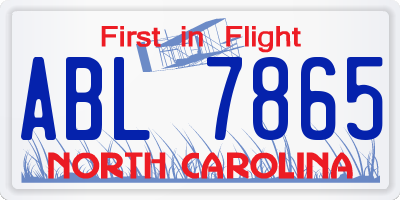 NC license plate ABL7865