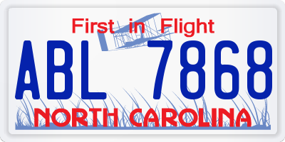 NC license plate ABL7868