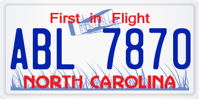NC license plate ABL7870