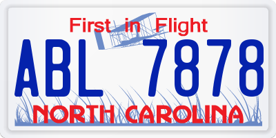 NC license plate ABL7878