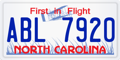 NC license plate ABL7920