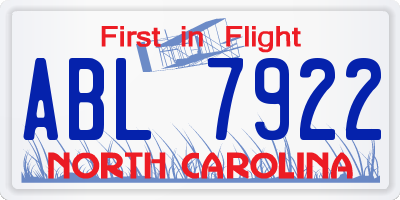 NC license plate ABL7922