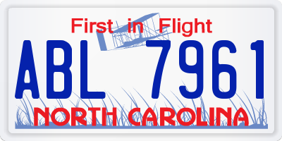 NC license plate ABL7961