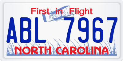 NC license plate ABL7967