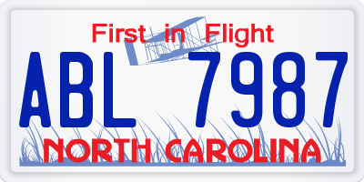 NC license plate ABL7987