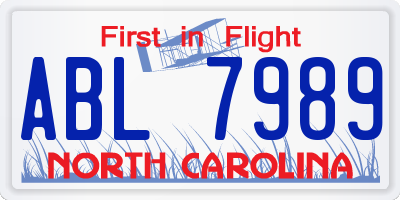 NC license plate ABL7989