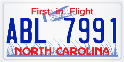NC license plate ABL7991